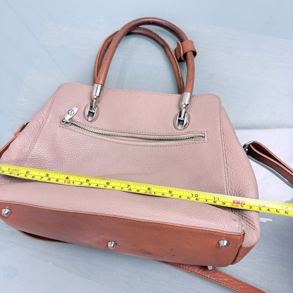 Valentina Italia Women's Taupe Leather Satchel Handbag with Shoulder Strap - Picture 10 of 12